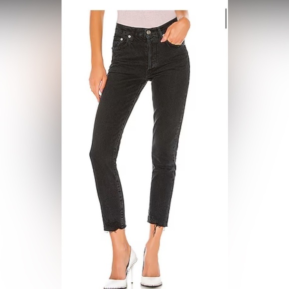 AGOLDE Jamie High Rise Classic Raw Hem Button Fly Black Jeans Size 24 - Picture 1 of 16